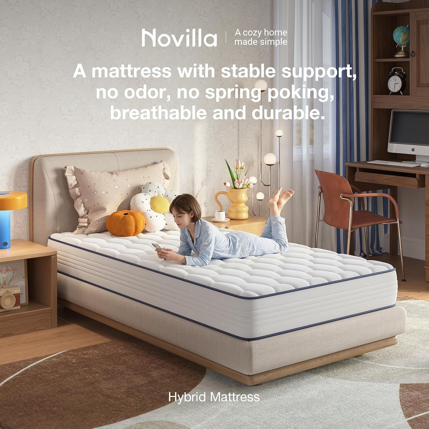 6 Inch Twin Mattress,Bonnell Spring Hybrid Mattresses for Spine Support & Coolin