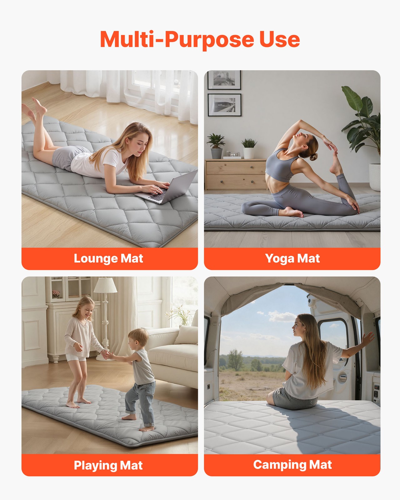 VEVOR Japanese Tatami Mattress Twin Foldable Futon Mat with Storage Bag Gray