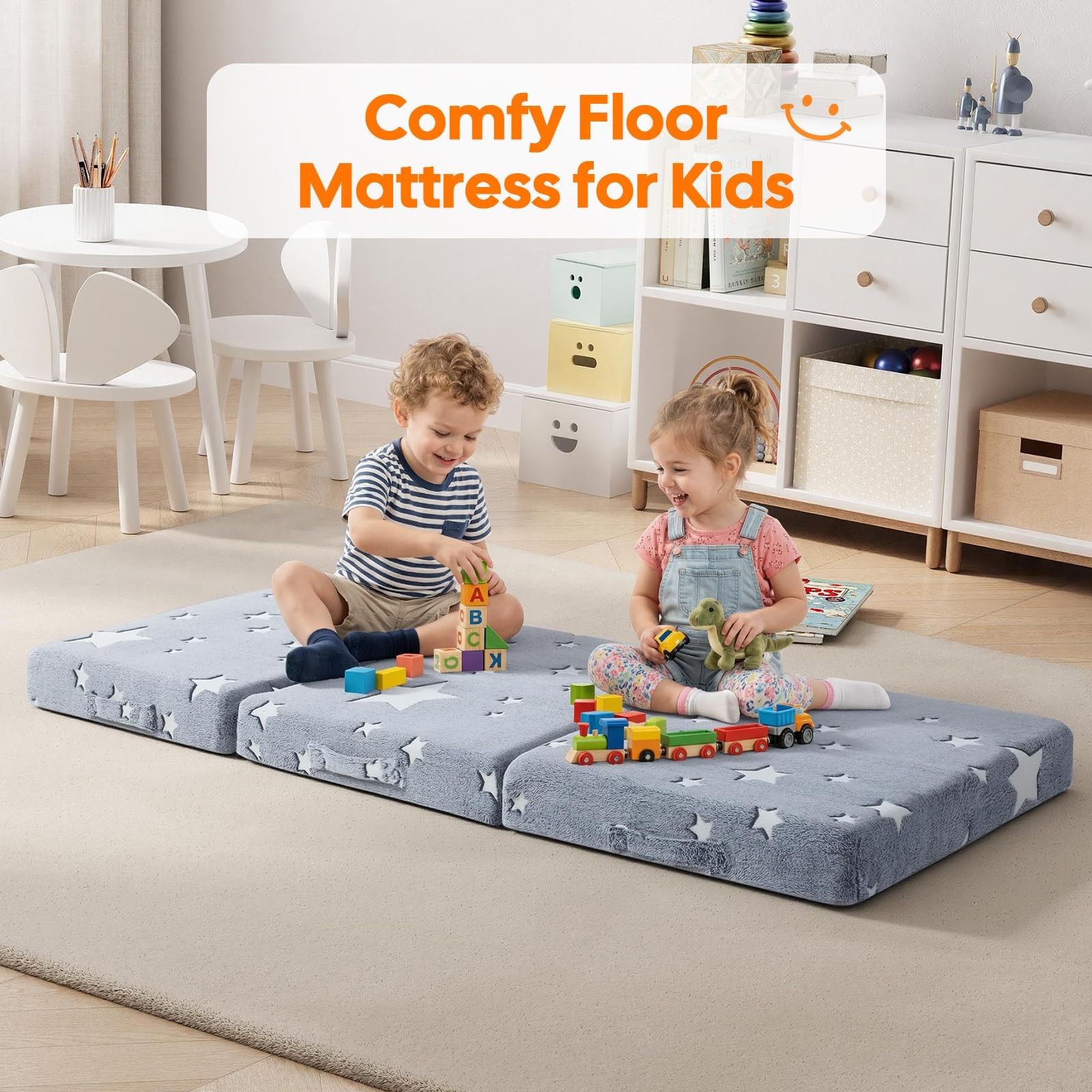 Foldable Floor Mattress for Kids, Glow Star Trifold Mat, Kids Folding Mattres…