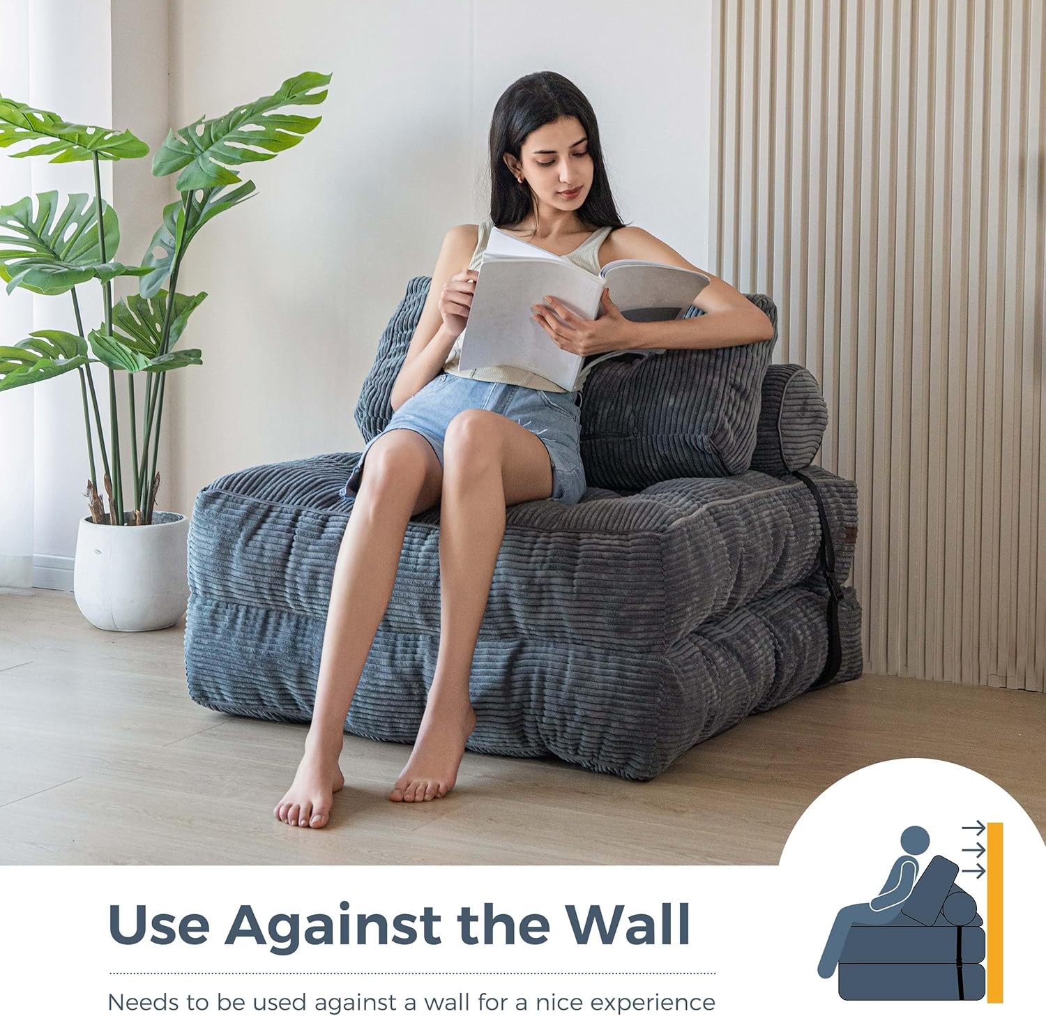 MAXYOYO Folding Sofa Bed, Convertible Sleeper Chair with Single, Dark Grey