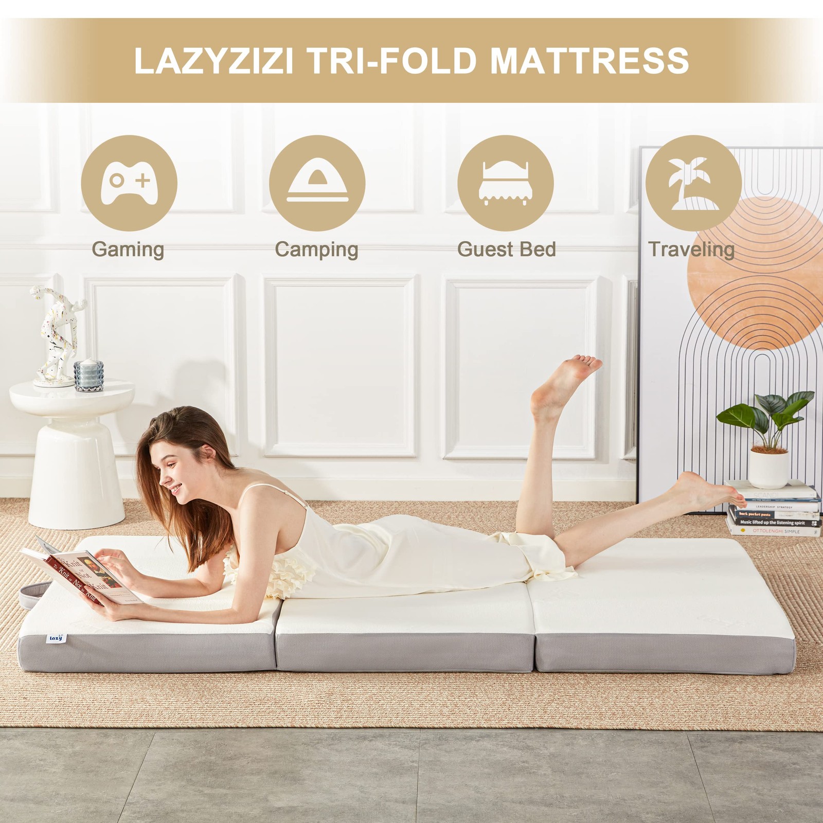 Folding Mattress, 4 Inch Memory Foam Tri-fold Mattress with Breathable & Washabl