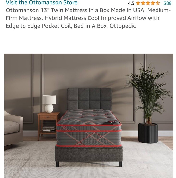 Ottomanson 13″ Twin Mattress in a Box Made in USA, Medium-Firm