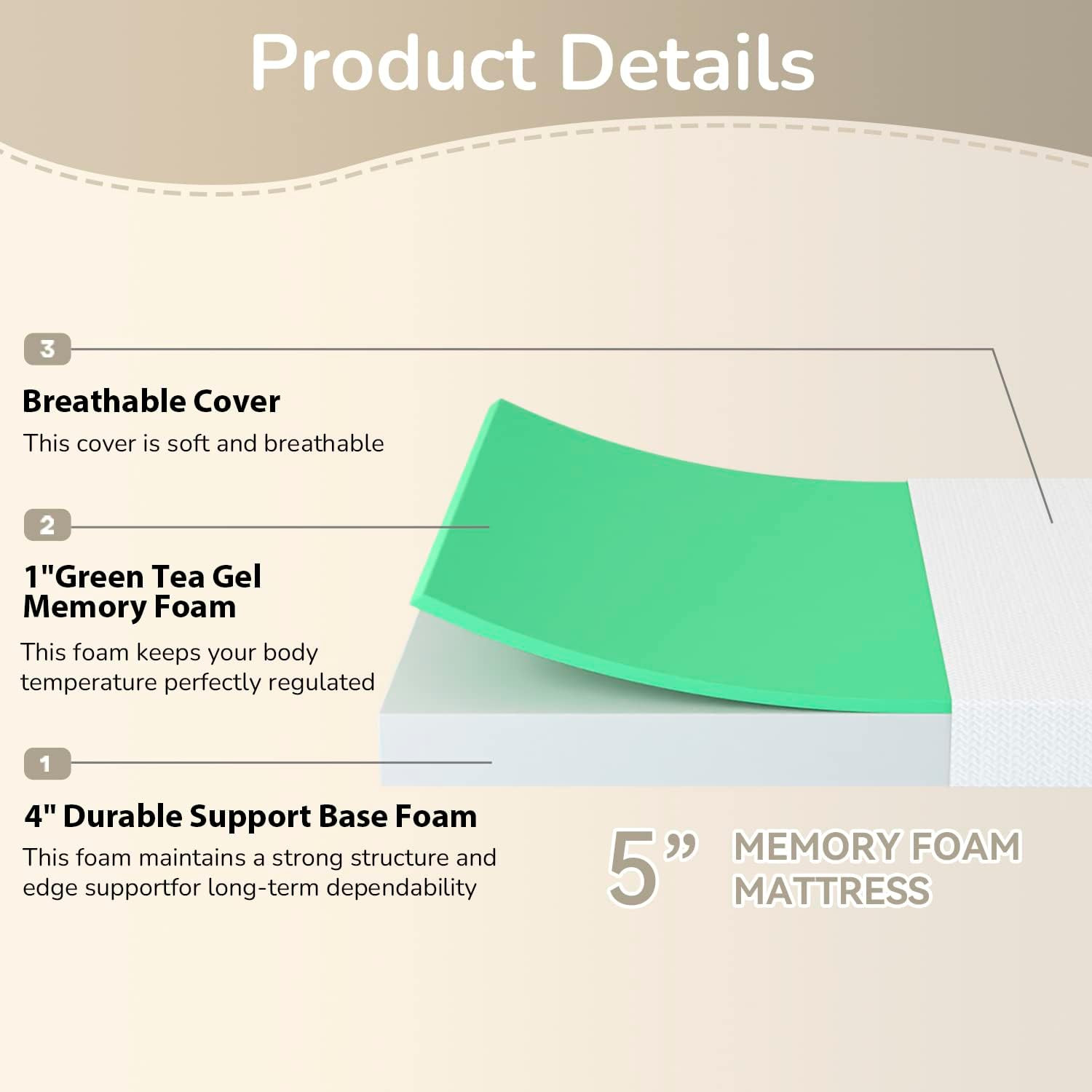 SIN DOLOR ESPALDA Colchon Gel Memory Foam Espuma Cama KING Bed Mattress Soft 5″