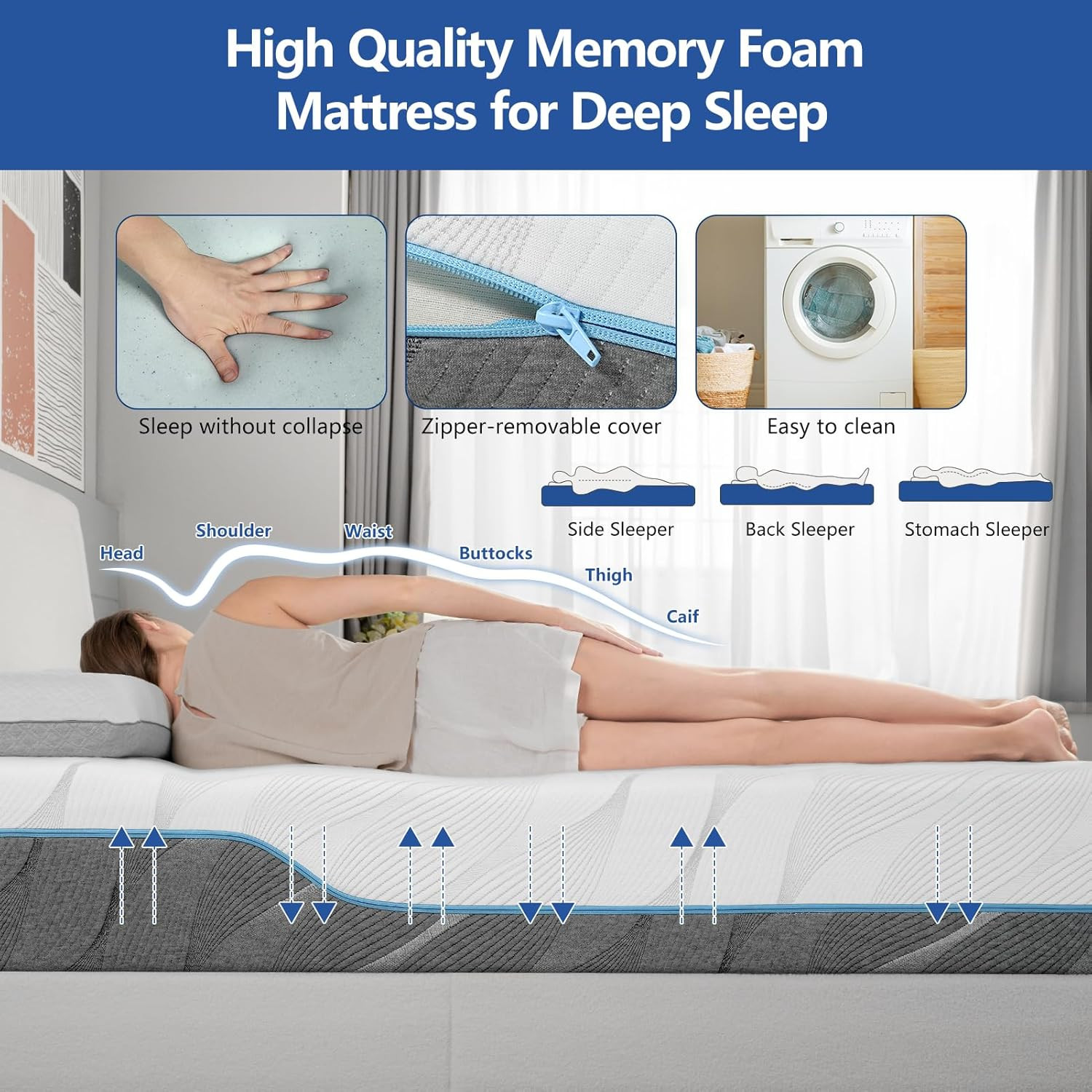 Extra Firm 14″ Queen Memory Foam Mattress – Flippable, Back Pain Relief, USA Mad