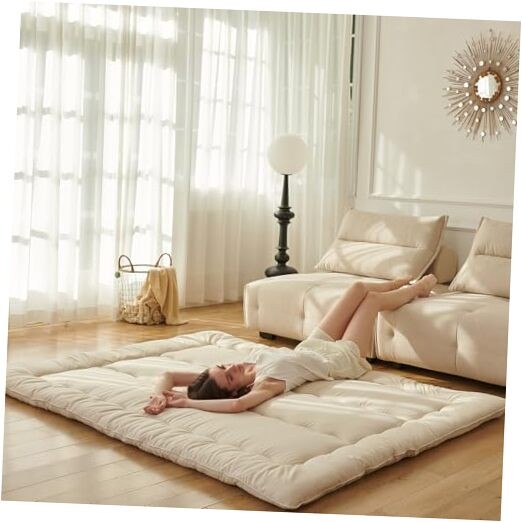 Queen Size Japanese Floor Mattress Without Washable Cover Beige Japanese Futon