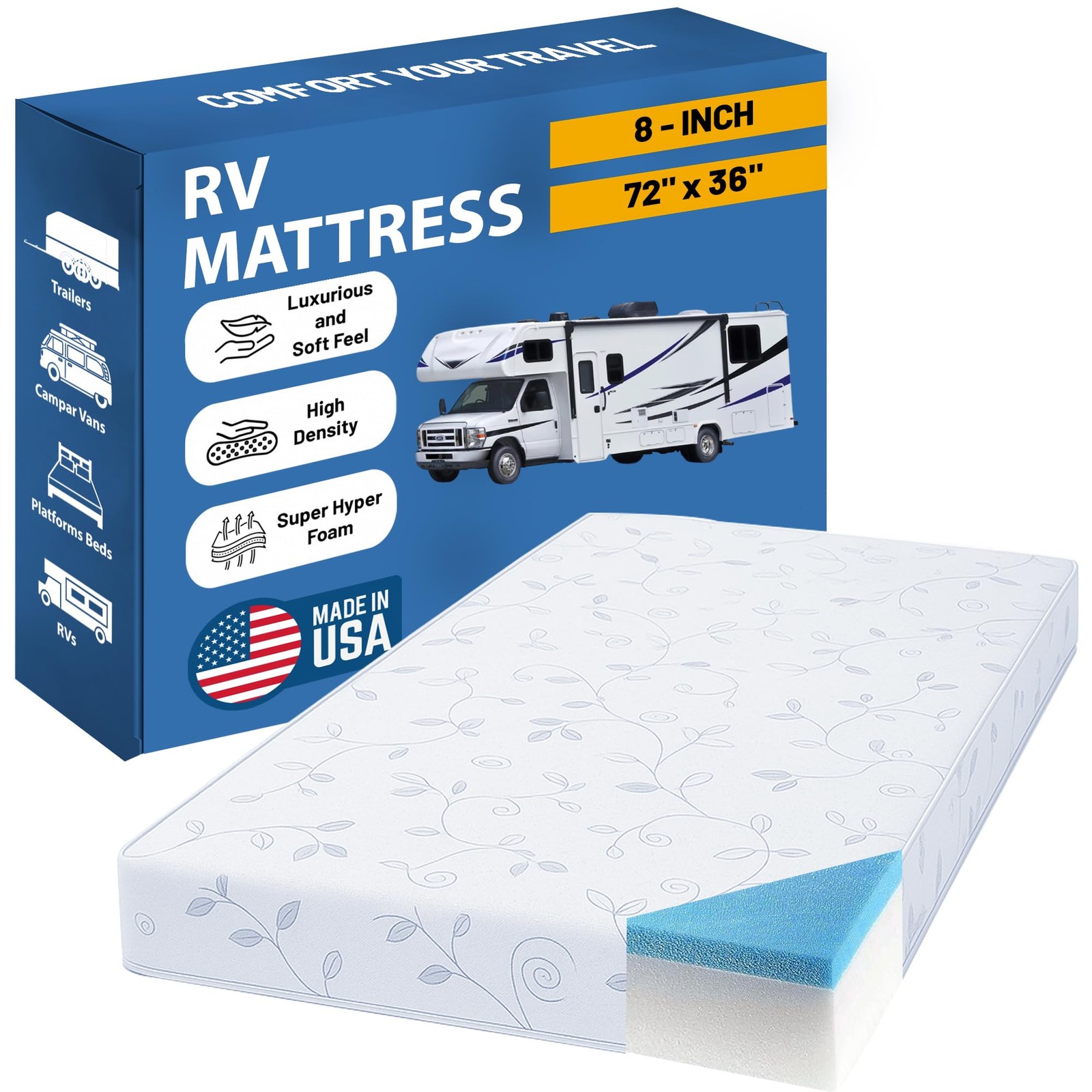 , 8-Inch High-Density Cooling Memory Foam RV Mattress , Medium Firm, Good for…