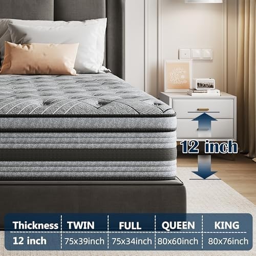 12 Inch Queen Mattress in a Box Hybrid Gel Memory Foam Pocket Spring Soft Plush