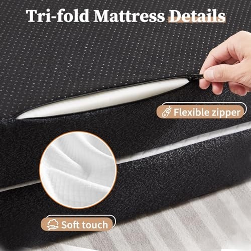 Tri-Fold Memory Foam Mattress 4″ Twin Size Portable Floor Bed, Washable Cover, T