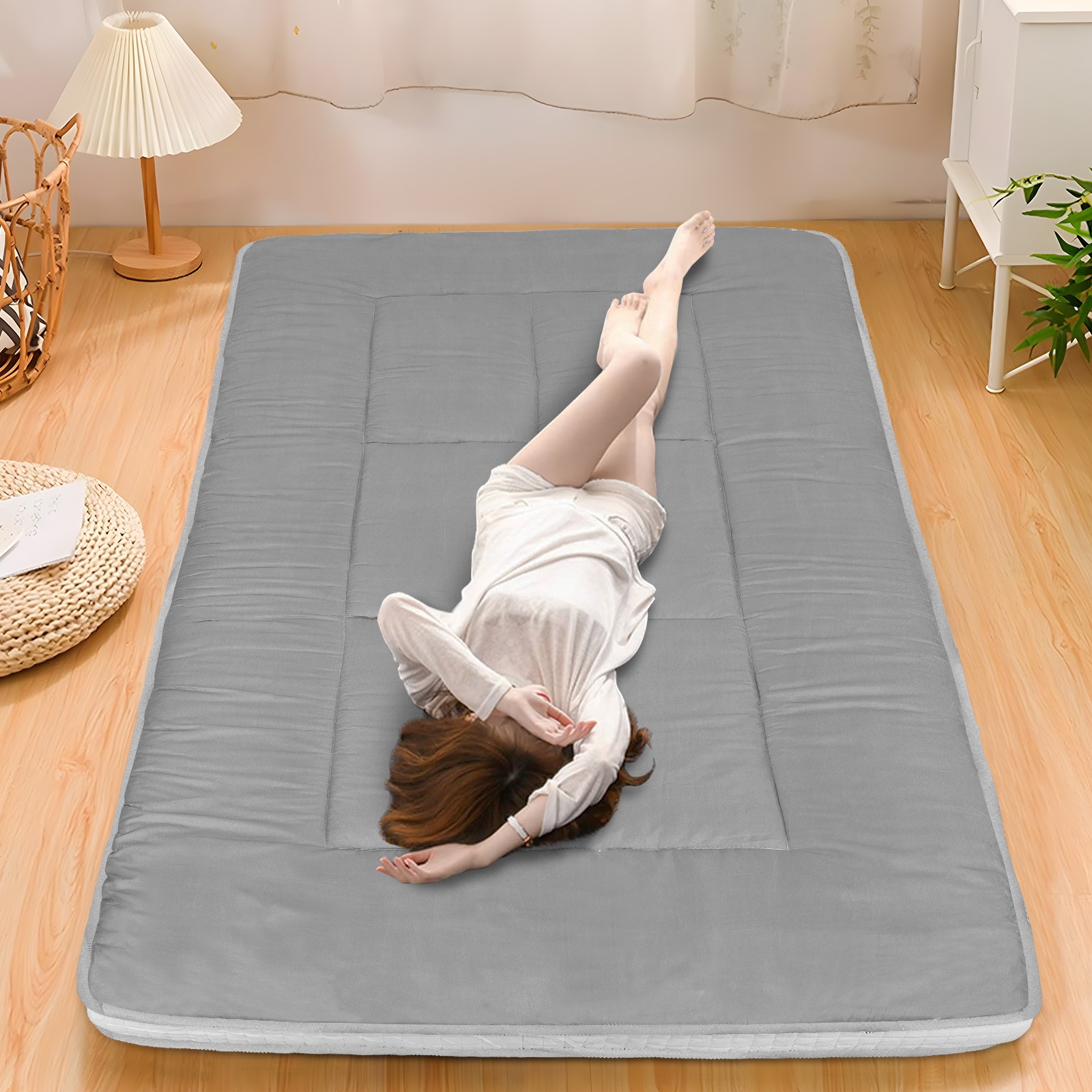 4″ Japanese Tatami Futon Roll-Up Mattress Memory Foam Floor Pad w/ Bag & Cover