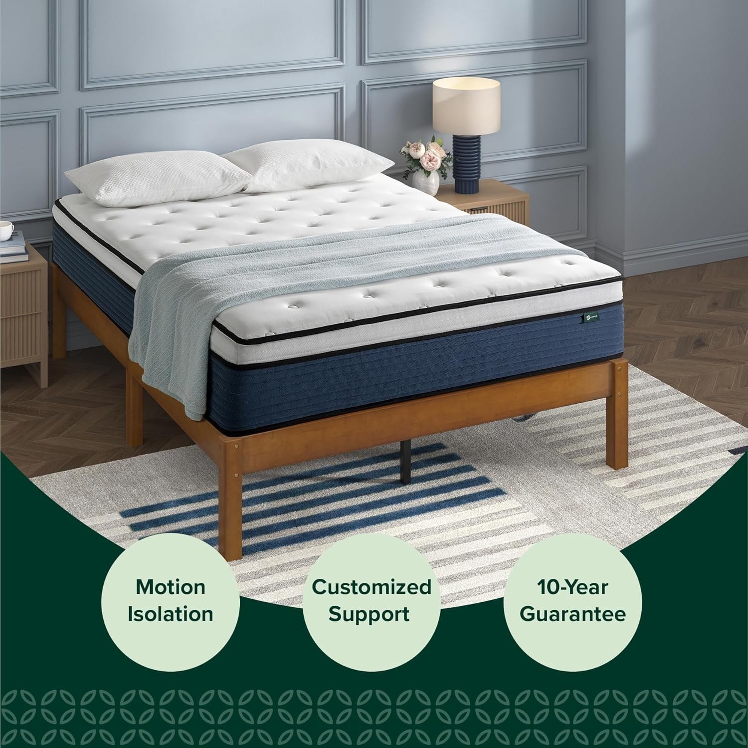 Zinus 10″ Pressure Relief Comfort Support Firm Hybrid Mattress Pocket Spring