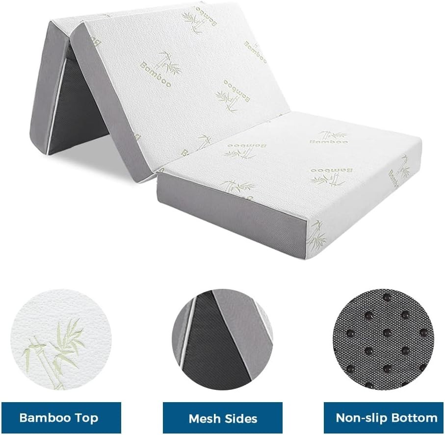 Portable 6-Inch Twin Folding Mattress – Trifold Memory Foam with Removable Cover