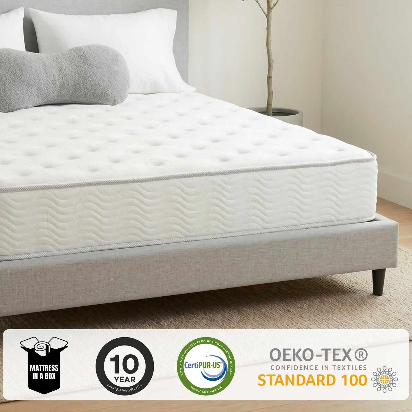 Pemberly Row Modern 9-Inch Polyurethane King Mattress in White
