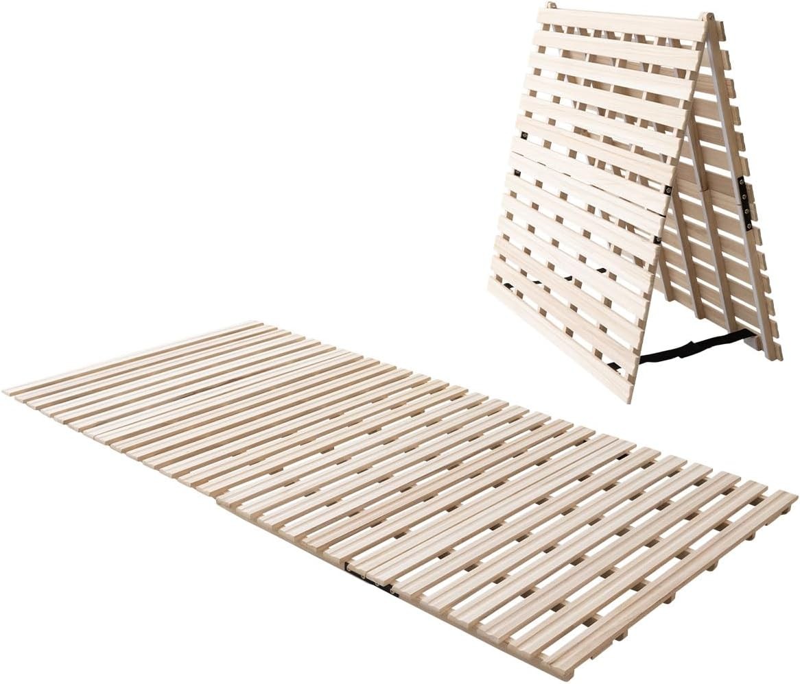 Wood Half-Fold-Type Slatted Bed Twin (38x78in) for Japanese Floor