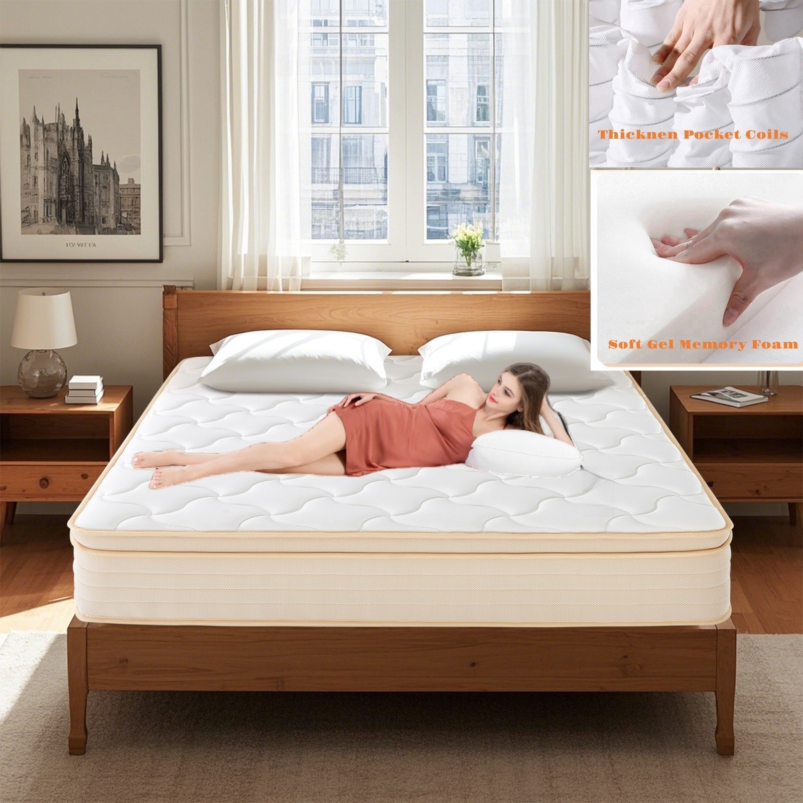 10″ 12″ Gel Memory Foam Twin Txl Full Queen King Spring Hybrid Mattress in a Box