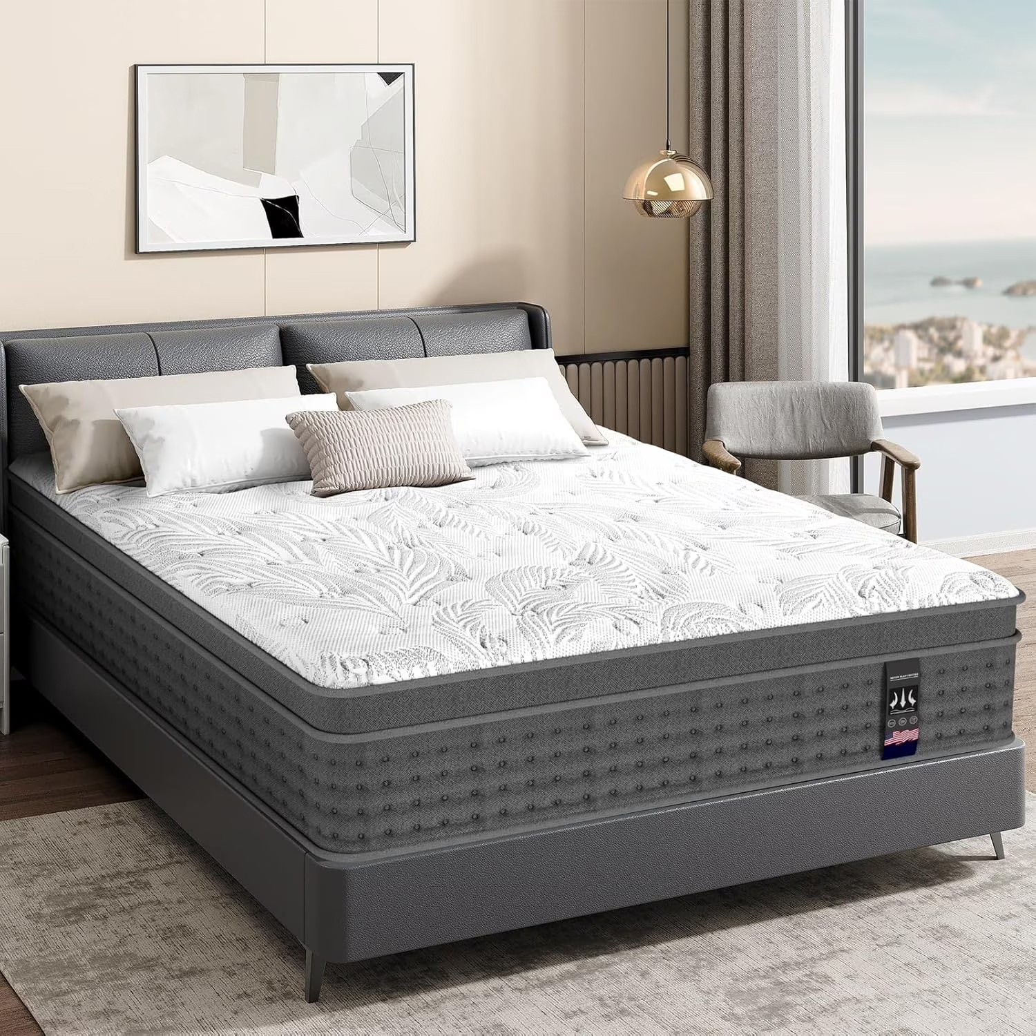 14″ Queen Size Mattress Hybrid Foam Pocket Coils Bed In a Box,Motion Isolation