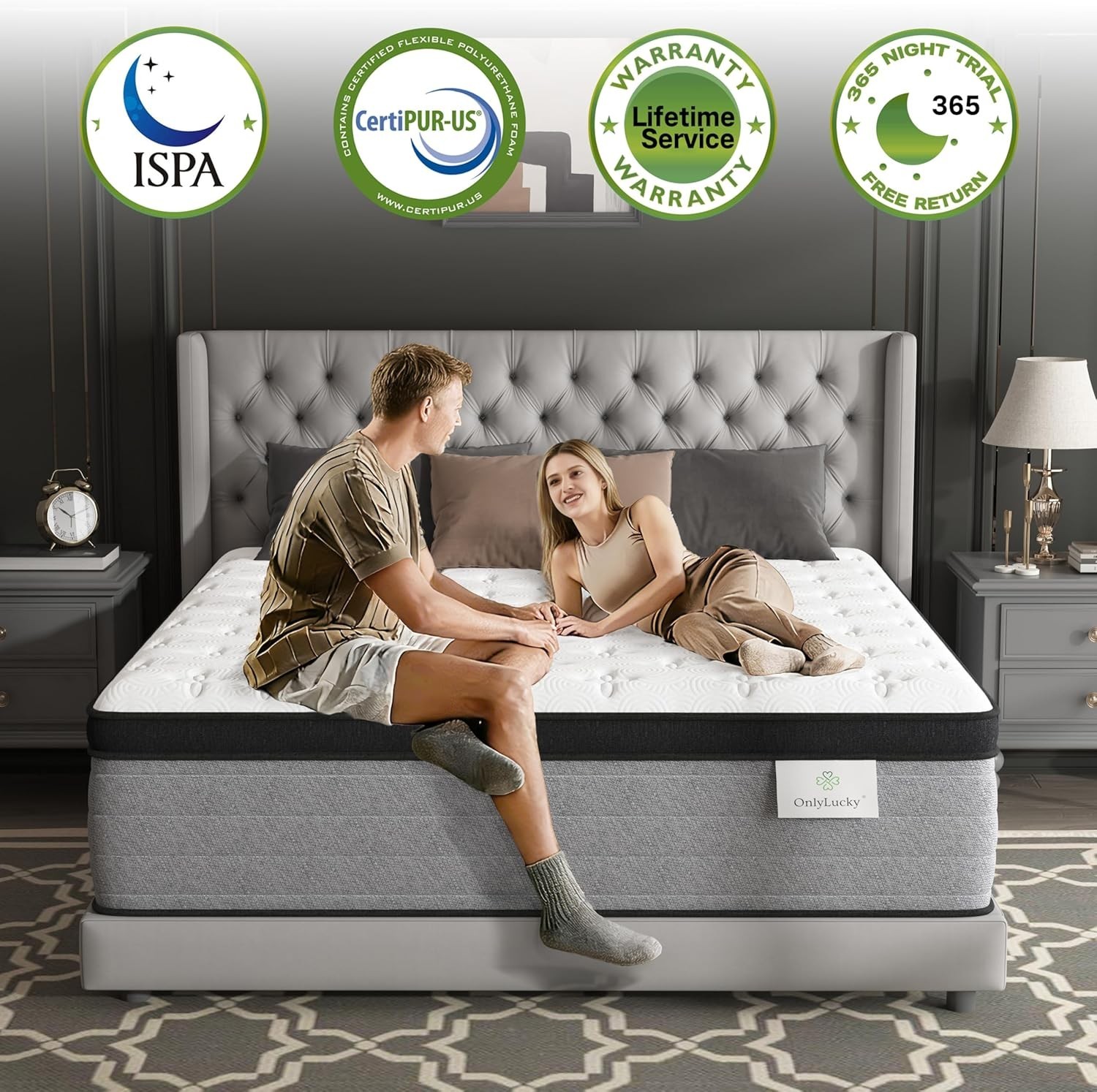 Onlylucky King Mattress 14 Inch Hybrid Firm 7 Zone Pocket Spring Only
