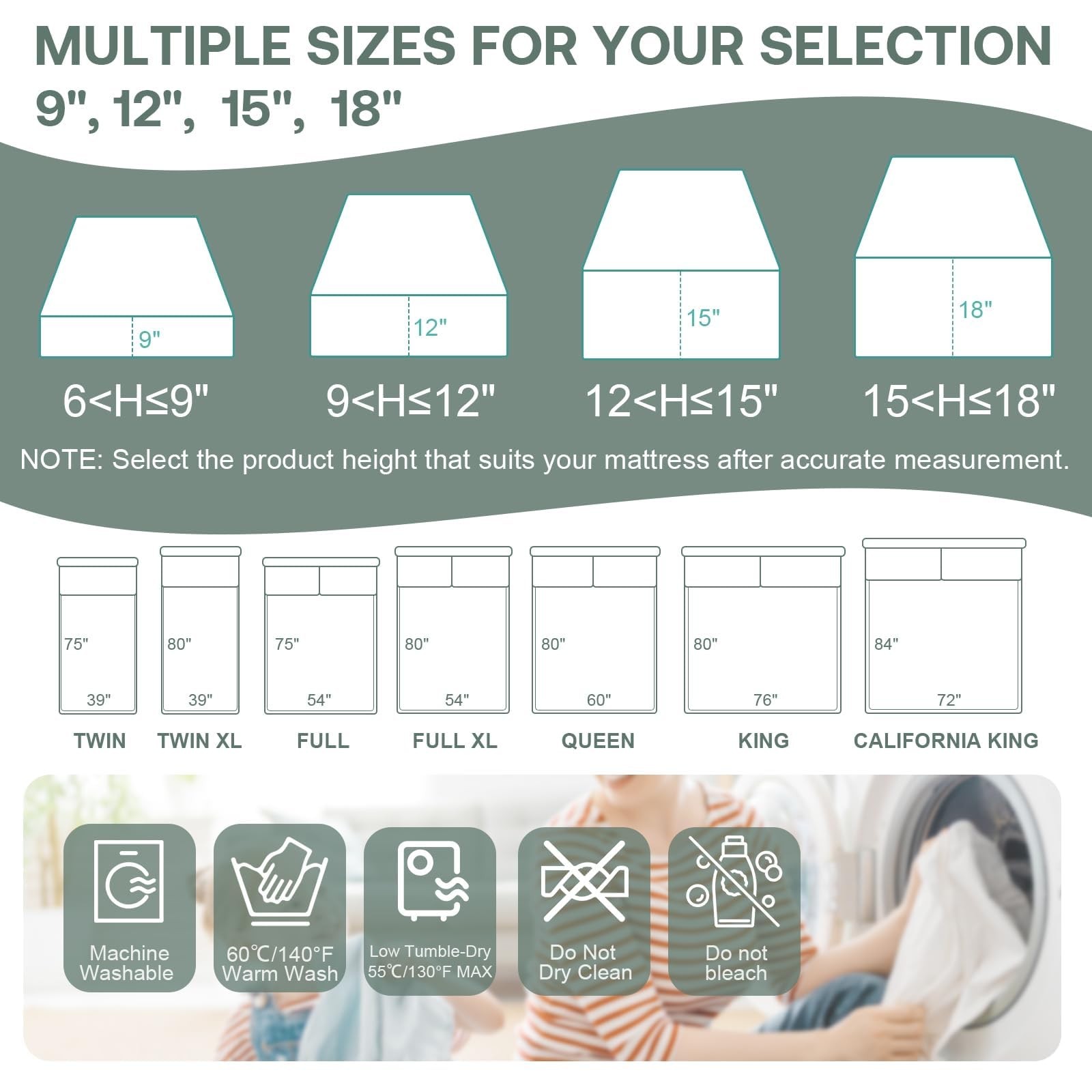 39″x75″ Twin Waterproof Mattress Protector for Kids, 9″ Deep, Twin, White