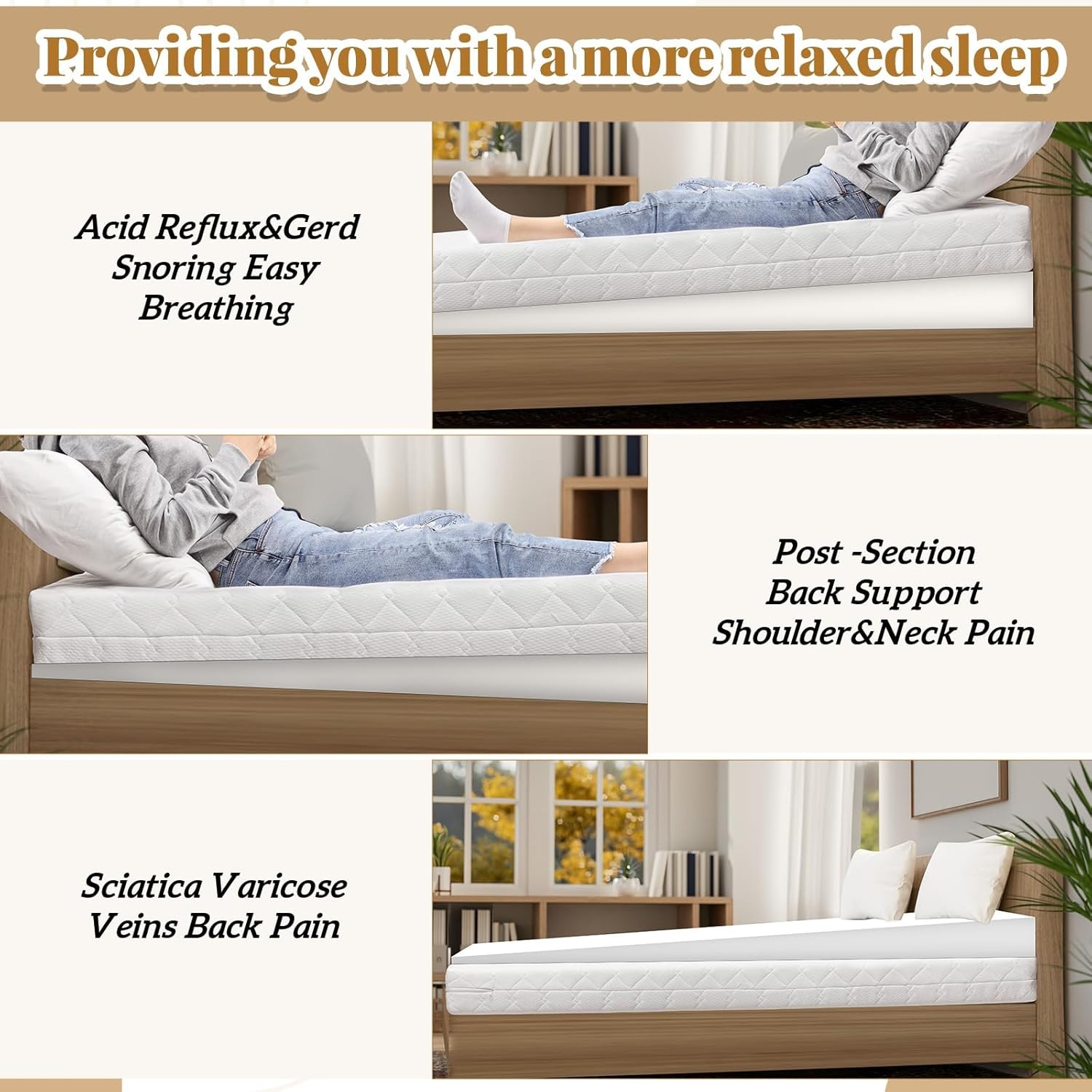 Queen Mattress Wedge 5″ Incline for Acid Reflux, Pain Relief & Snoring Support