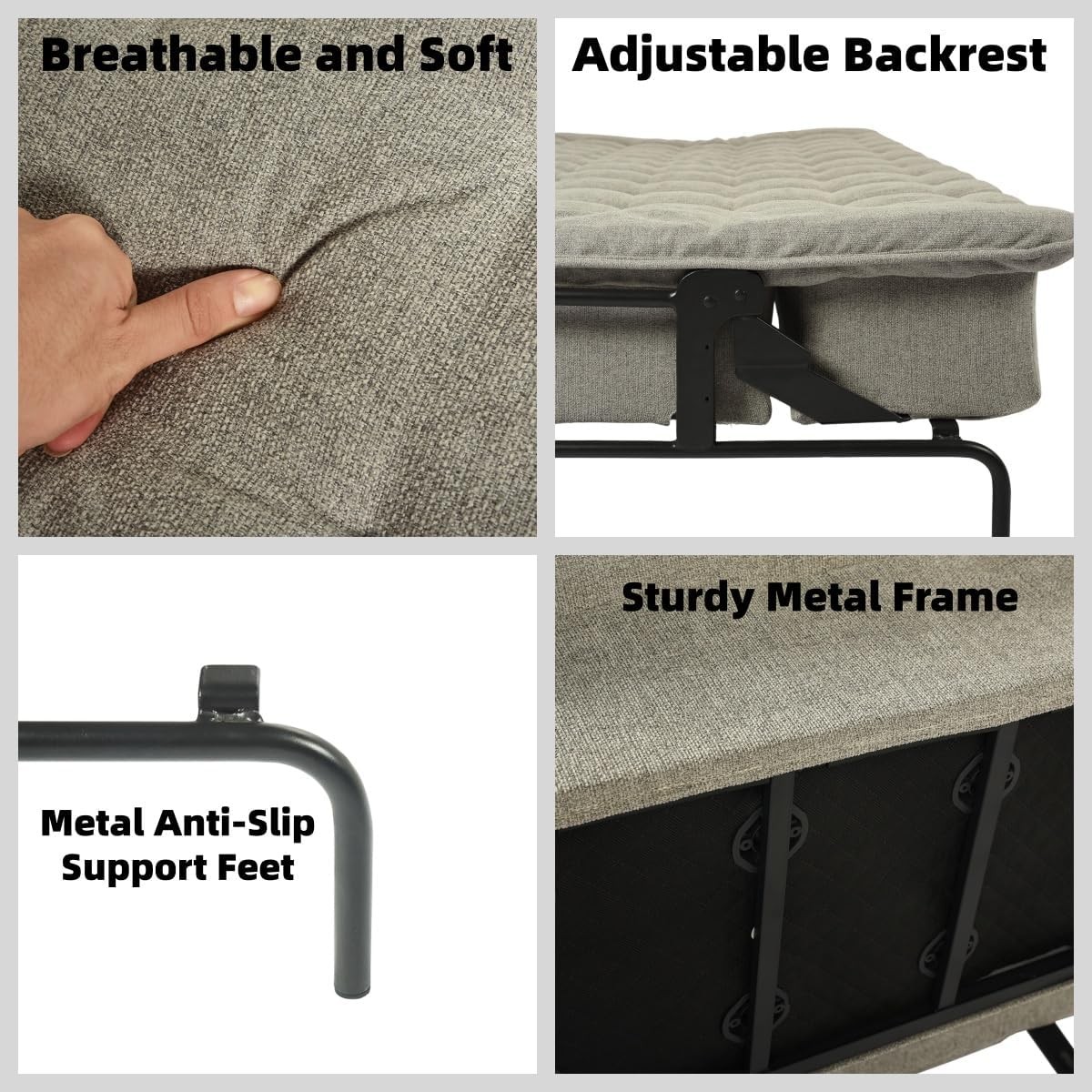 Modern Grey Futon Sofa Bed, 3-Posit Adjustable Barest,