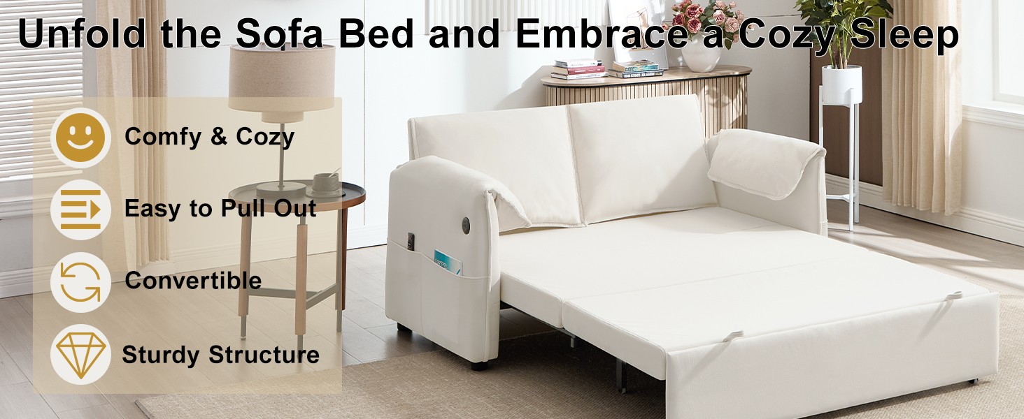 63″ Pull Out Sofa Bed, 3-in-1 Convertible Futon Loveseat Queen Sleeper