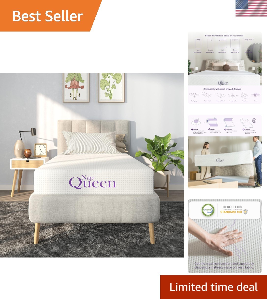 12 Inch Twin Size Mattress, Bamboo Charcoal Memory Foam Mattress, Bed in a Bo…
