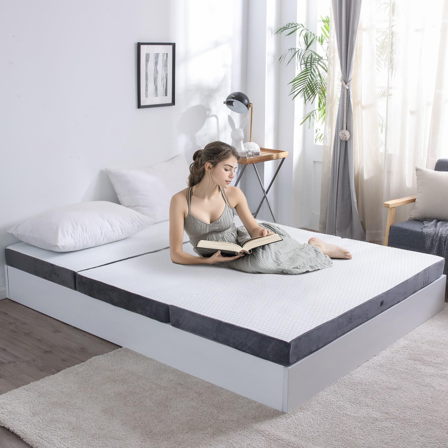Folding Foam Mattress 4 Inches King Size Foldable Floor Mattresses with Colla…