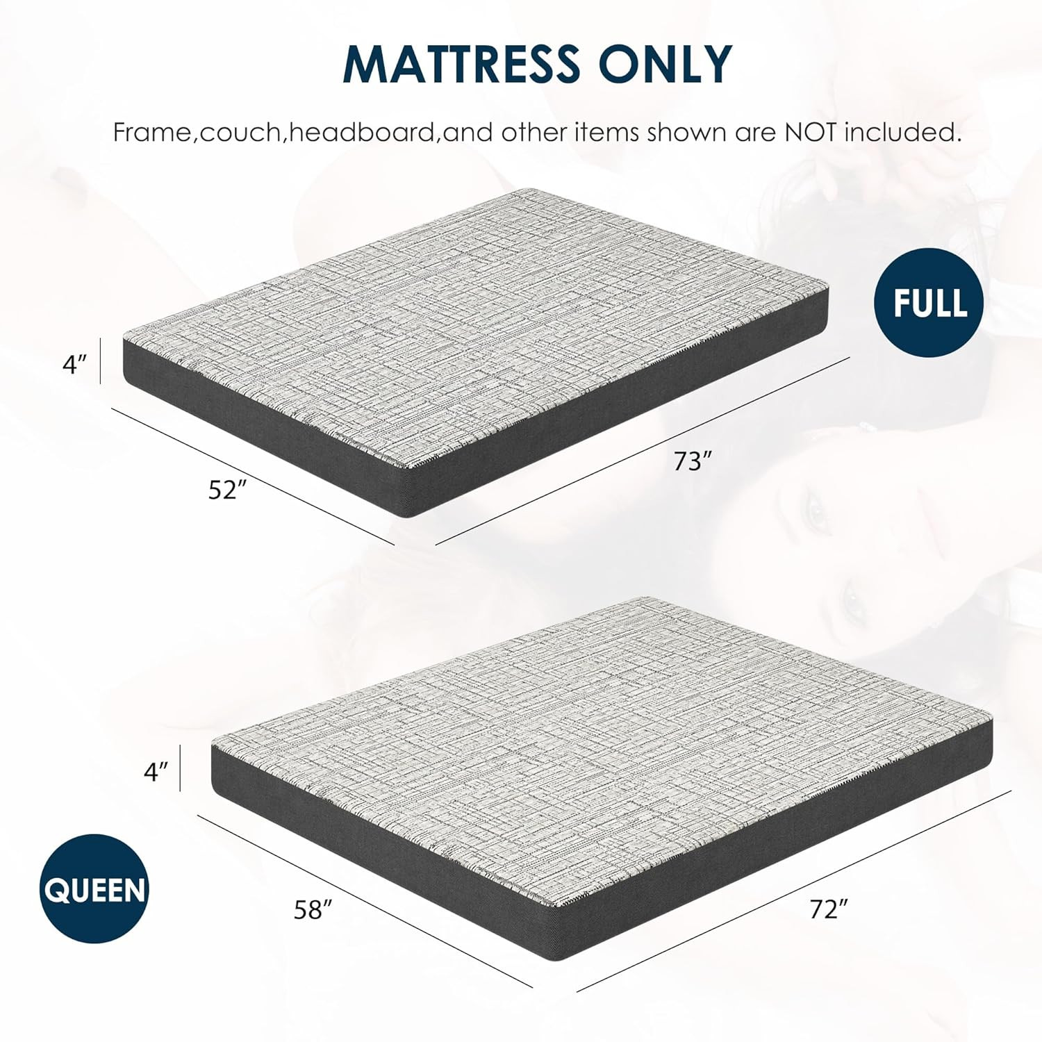 Full Size Sofa Mattress，4-Inch Gel Memory Foam with Removable Washable Cover for