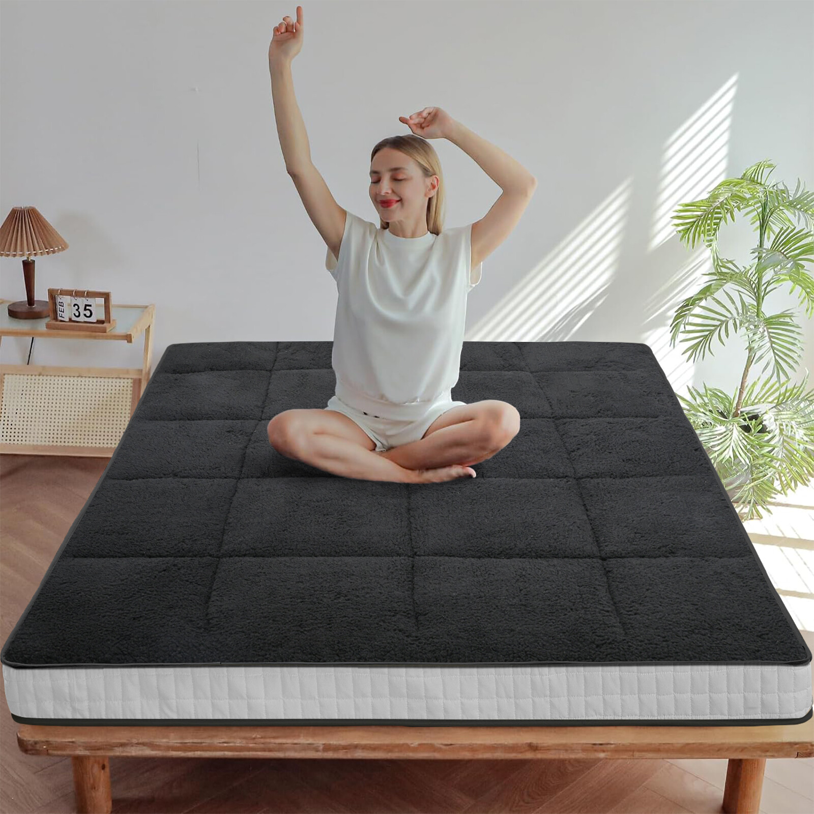NAIZEA 4 In Folding Mattress Foldable Sherpa Fleece Mattress Dual-Use Tatami Mat