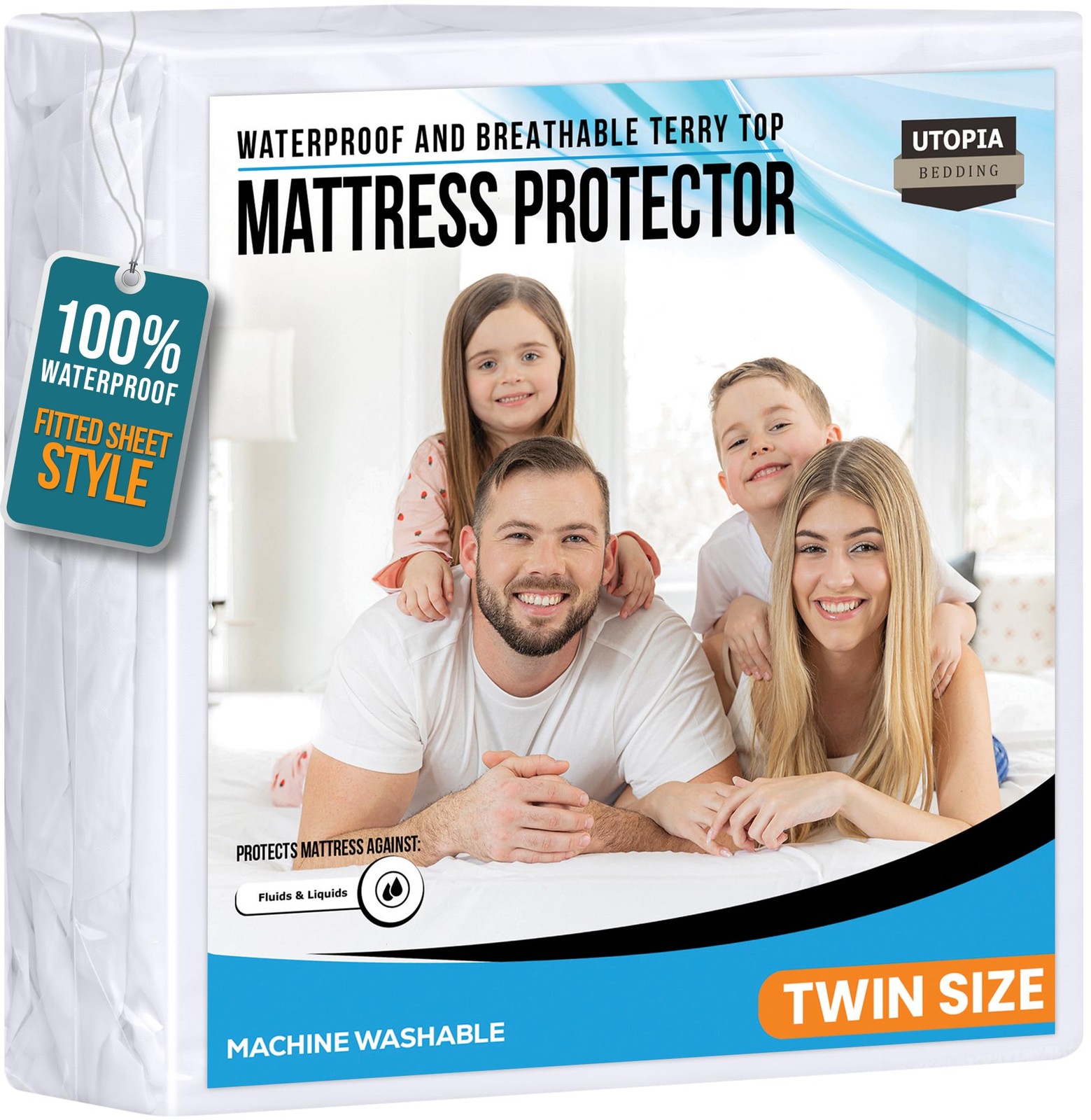 Twin Size Mattress Protector Waterproof, Premium 200 GSM Terry Twin, White