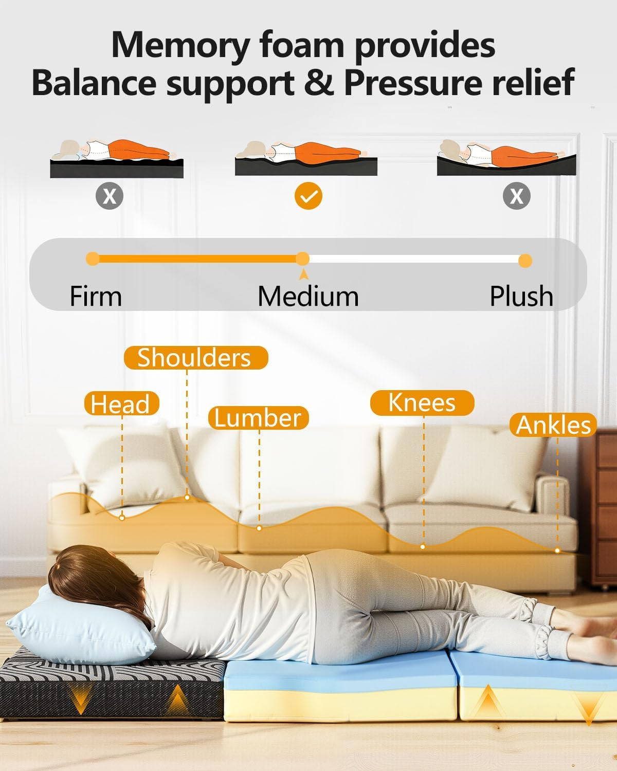 Queen Tri-Folding Mattress 6″ Memory Foam, Removable Cover, CertiPUR-US Certifie