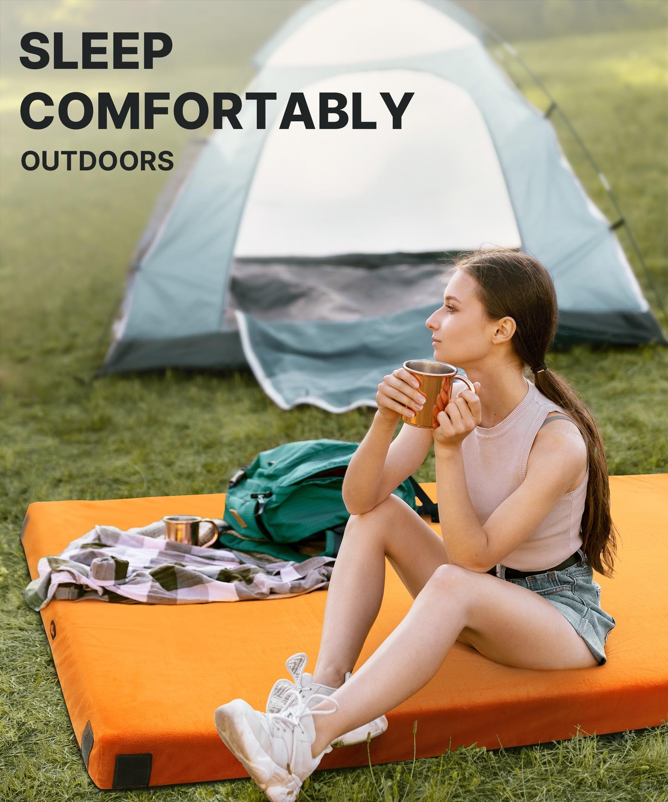 3 Inch Memory Foam Camping Mattress, Dual Layer Thick Sleeping Camp Pad for C…