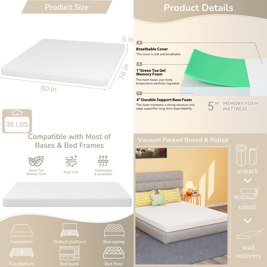 ON SALE Gel Memory Foam Bed Mattress KING Comfortable Sleep Soft NO BACK PAIN 5″