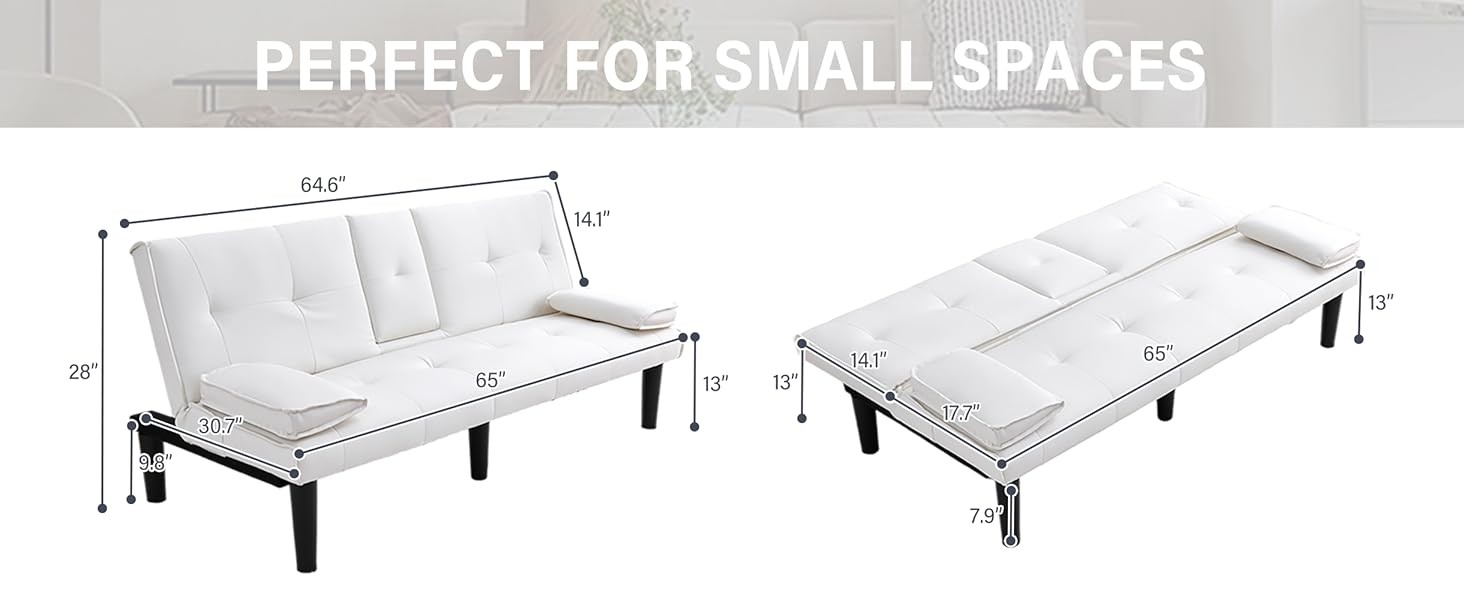 67″ Futon Sofa Bed with Cup Holders, Convertible 3 in 1
