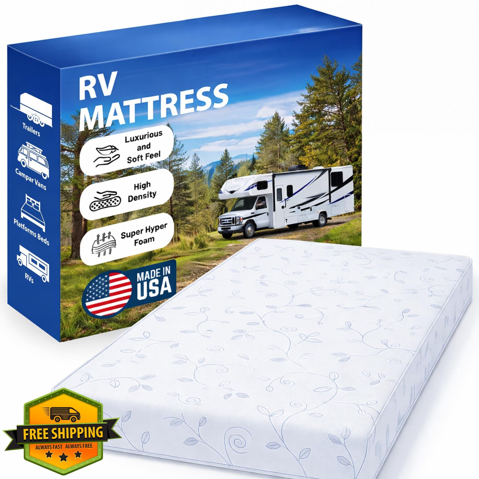 Greaton 4-Inch Foam RV Mattress 75″ x 36″