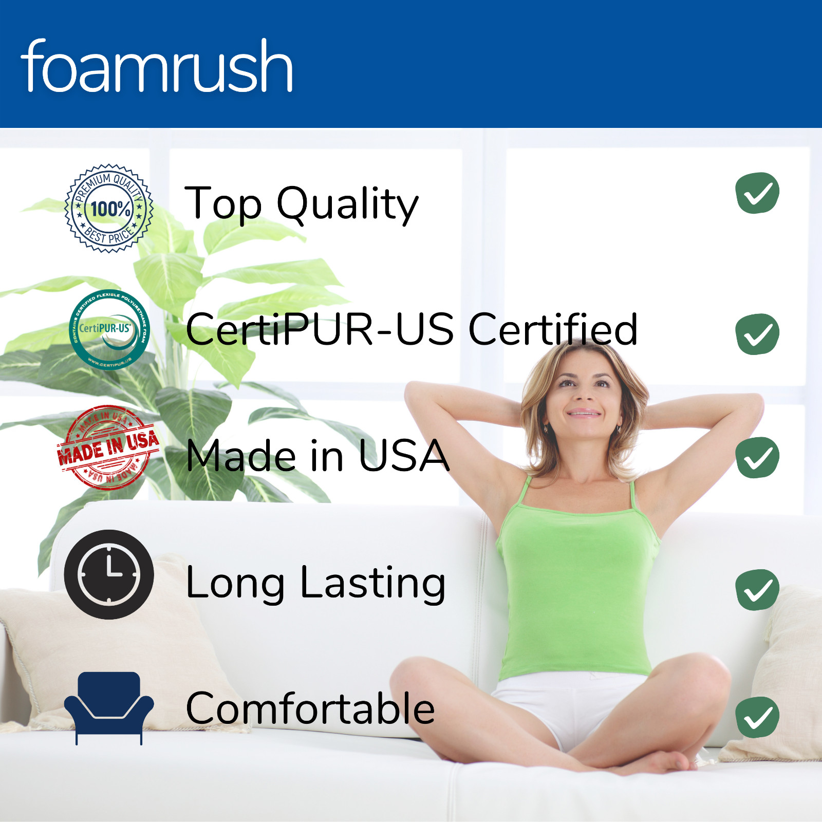 FoamRush 38″ x 80″ High Density Twin XL Bed Foam Mattress Replacement USA