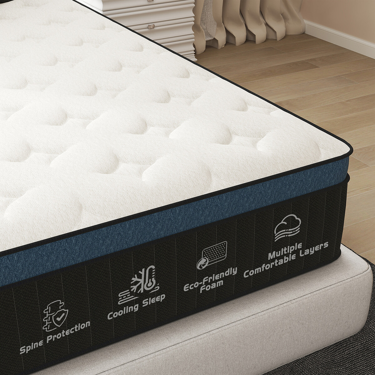 12″ 14″ Mattress Twin Full Queen King Size Memory Foam Pocket Coils Bed In a Box