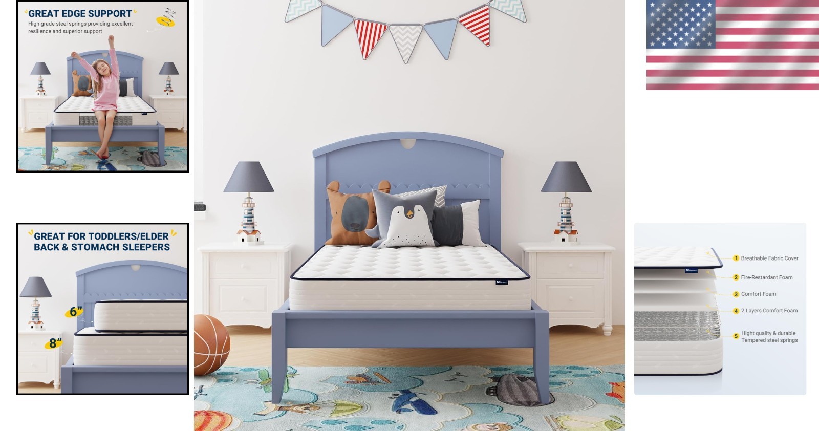 Twin Mattress 6 Inch Foam & Spring Hybrid Bed in a Box Breathable CertiPUR