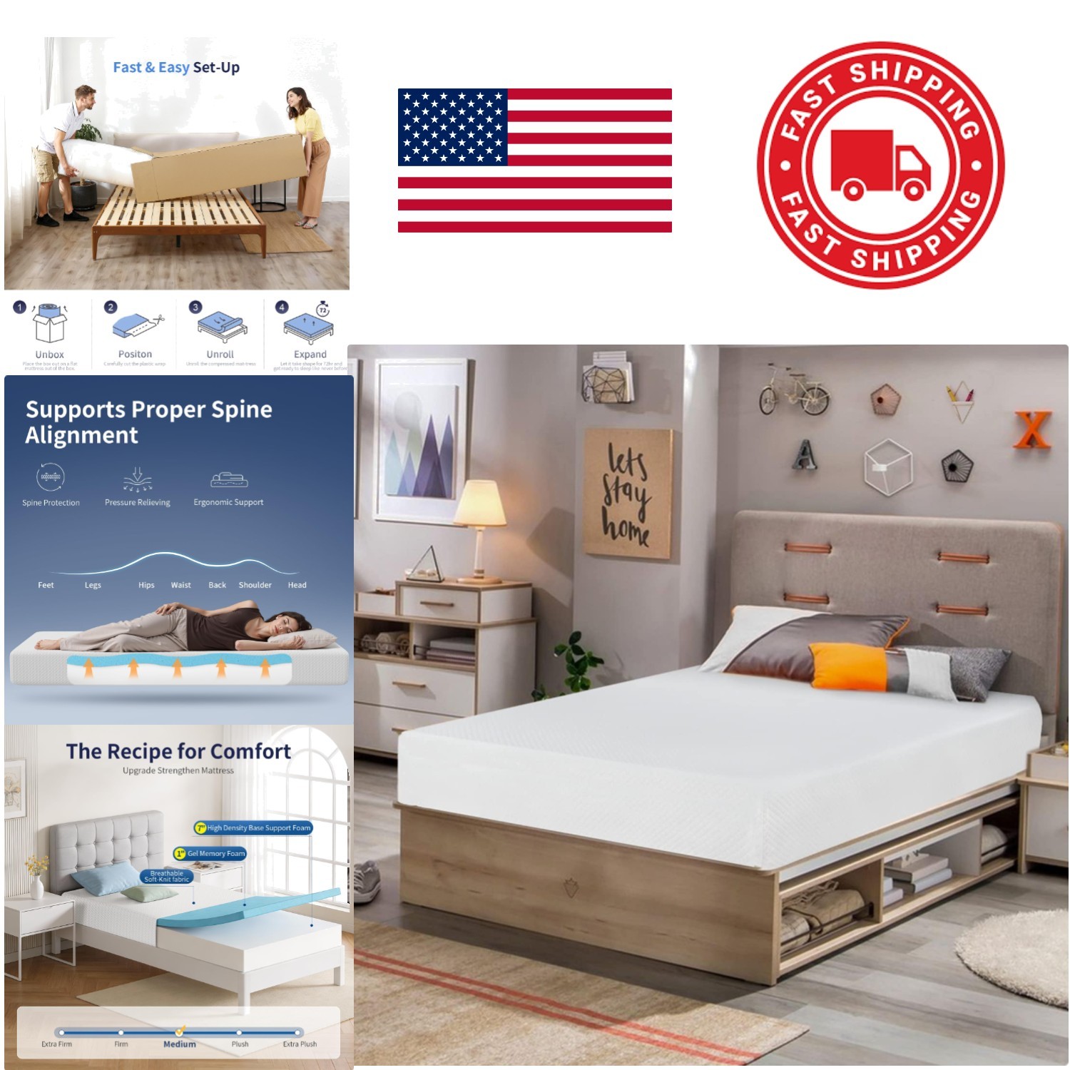 8 Inch Twin Mattress Gel Memory Foam Medium Firm for Pressure Relief and Support