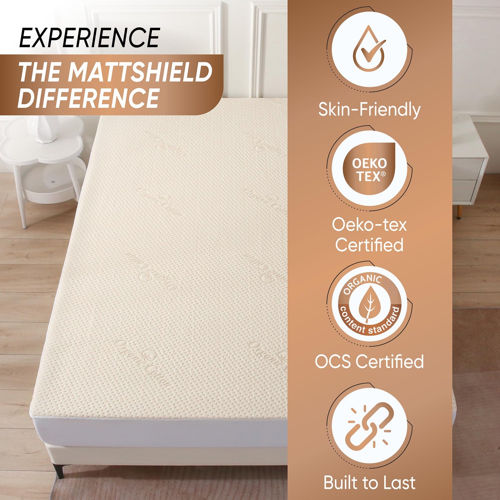 Luxury Waterproof Organic Mattress Protector Cal King California King, Ivory