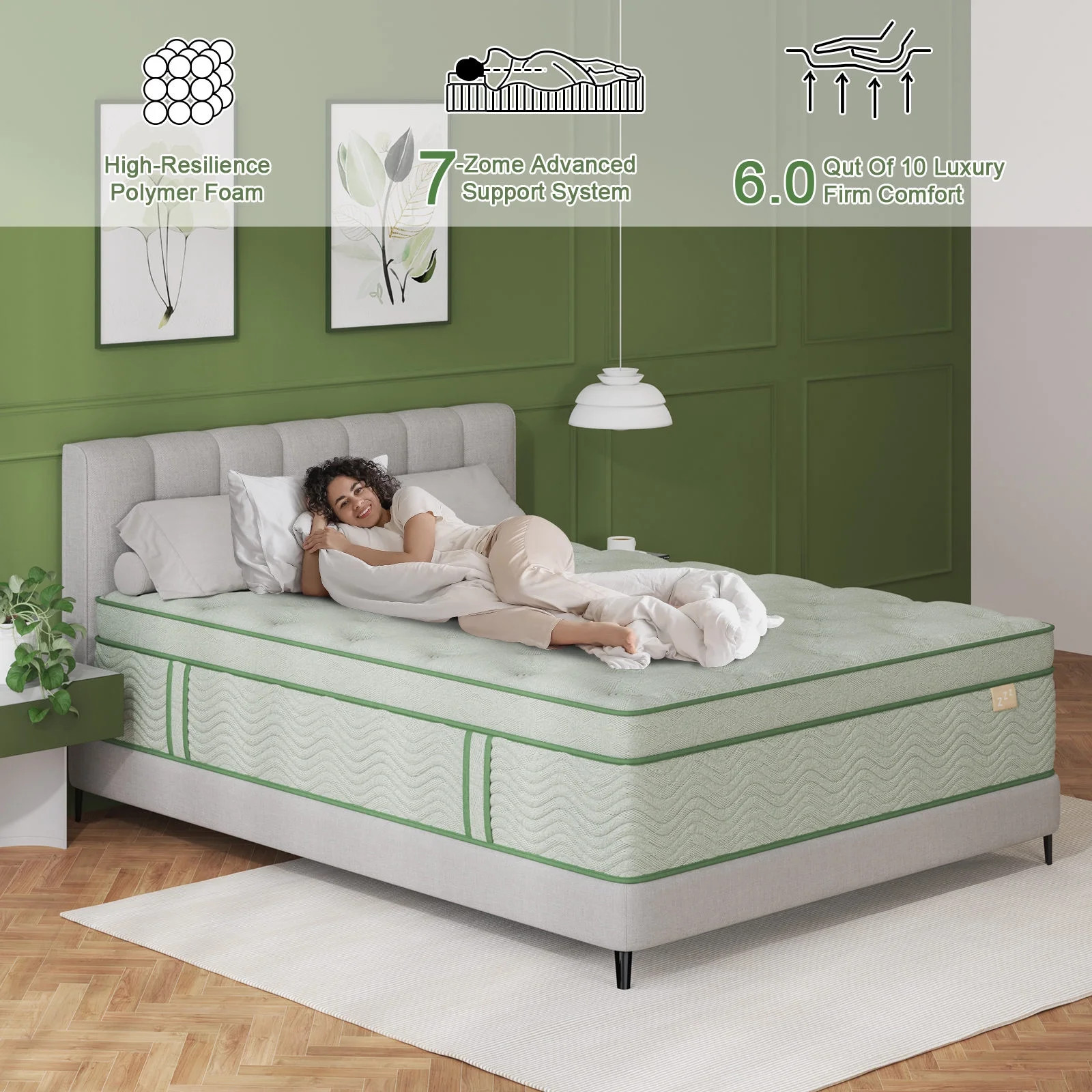 Viscountess 14inch Queen Mattress with Gel Memory Foam Medium Firm Euro Top Hybr