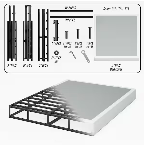 Comasach 5 in. High Twin Size Box Spring with Easy Clean Fabric Cover