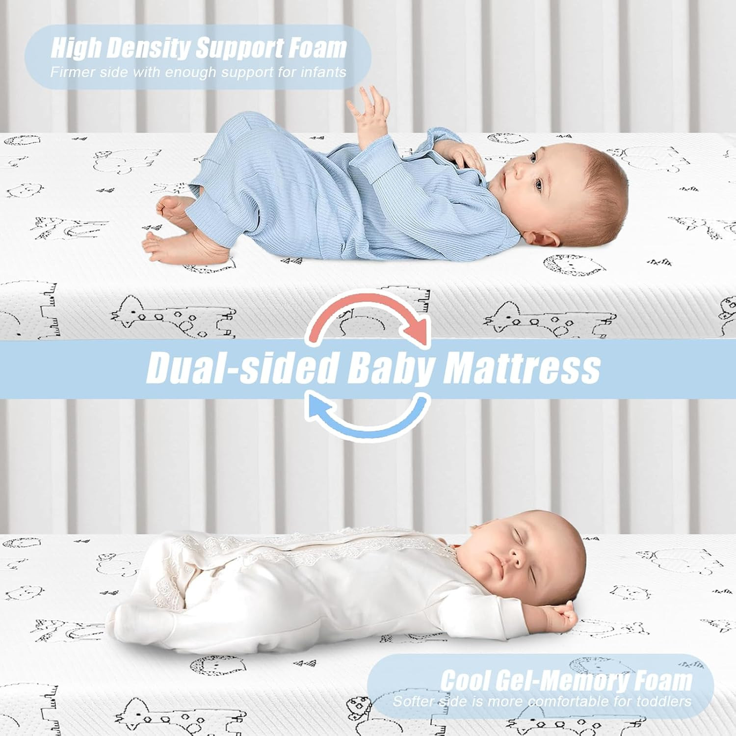 Portable Dual-Sided Pack and Play Mattress with Removable Soft Cover