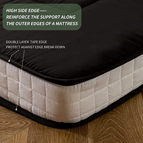 Futon Mattress, Padded Japanese Floor Mattress Quilted Bed Queen Square Black