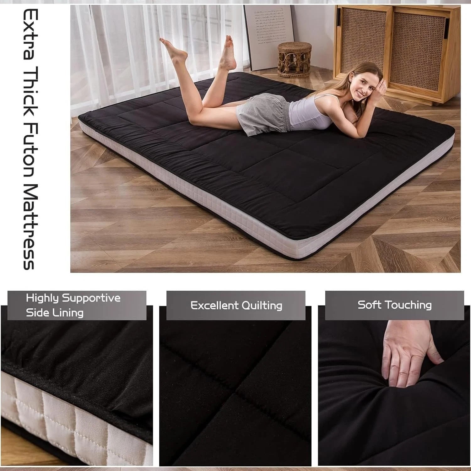Futon Mattress, Padded Japanese Floor Mattress Quilted Mattress Topper, Extra…