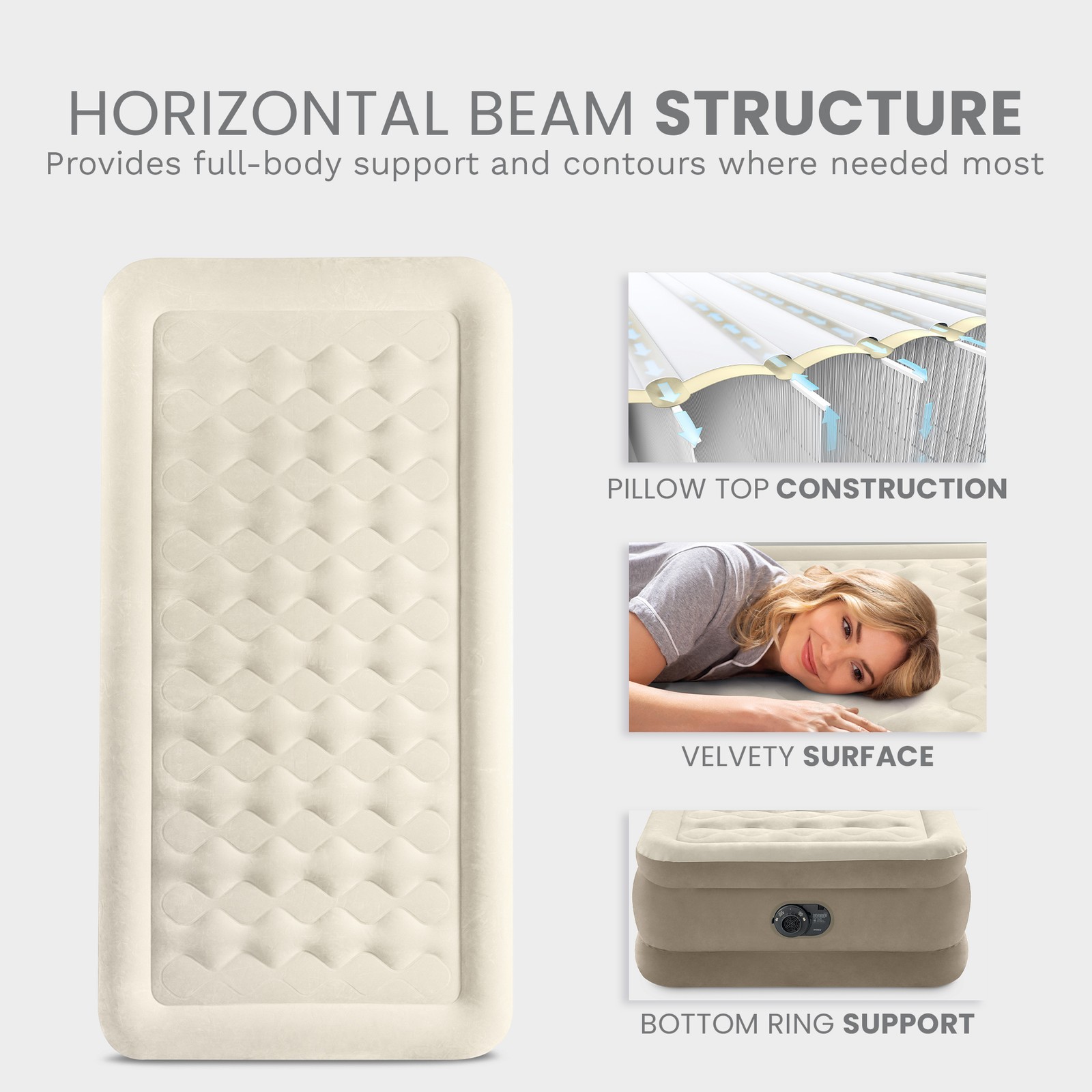 Intex 64427ED Dura-Beam Deluxe Ultra Plush Air Mattress w/Built-in Pump, Twin