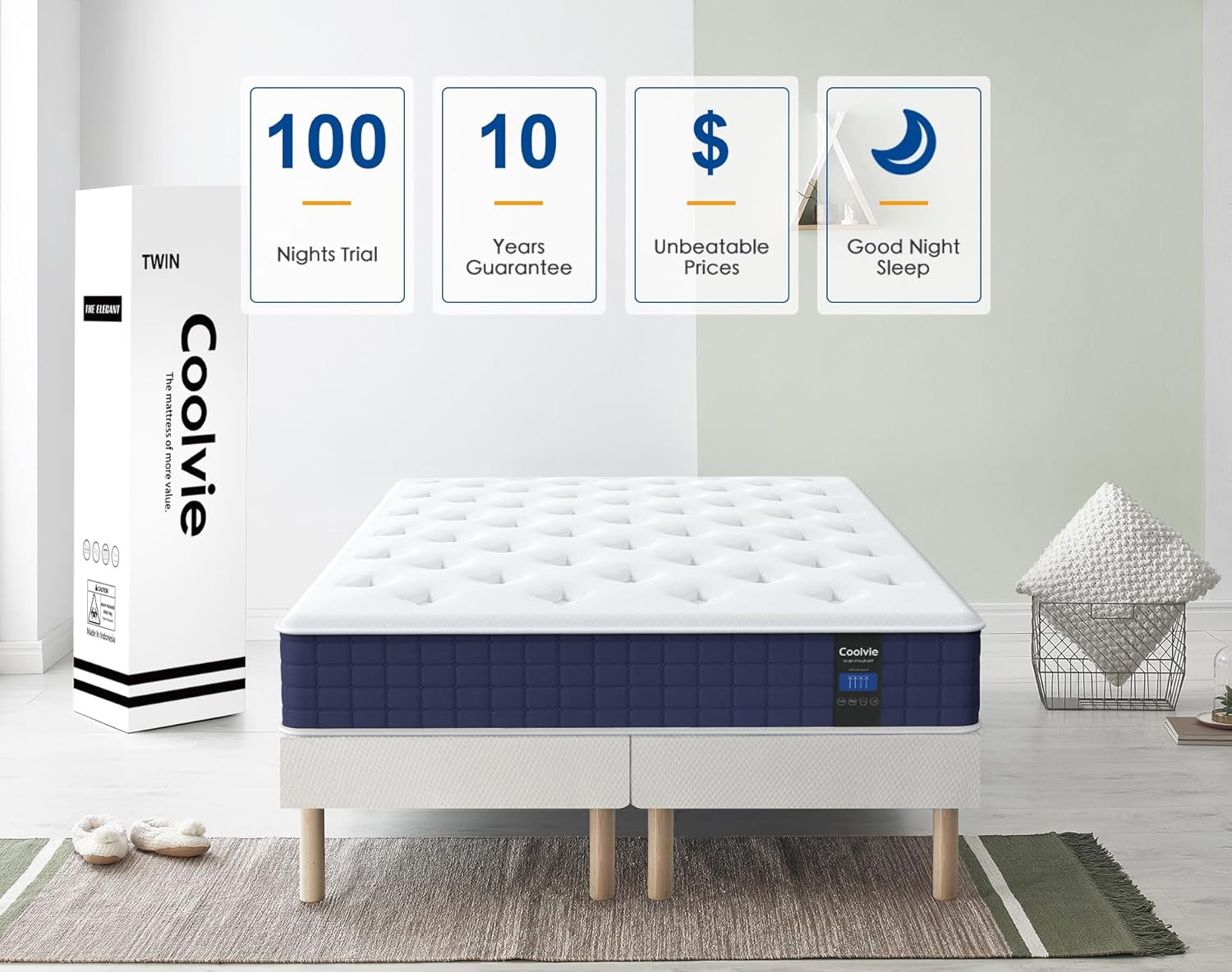 Coolvie Twin Mattress, 10 Inch Twin Size Hybrid Mattress, Individual Pocket Spri