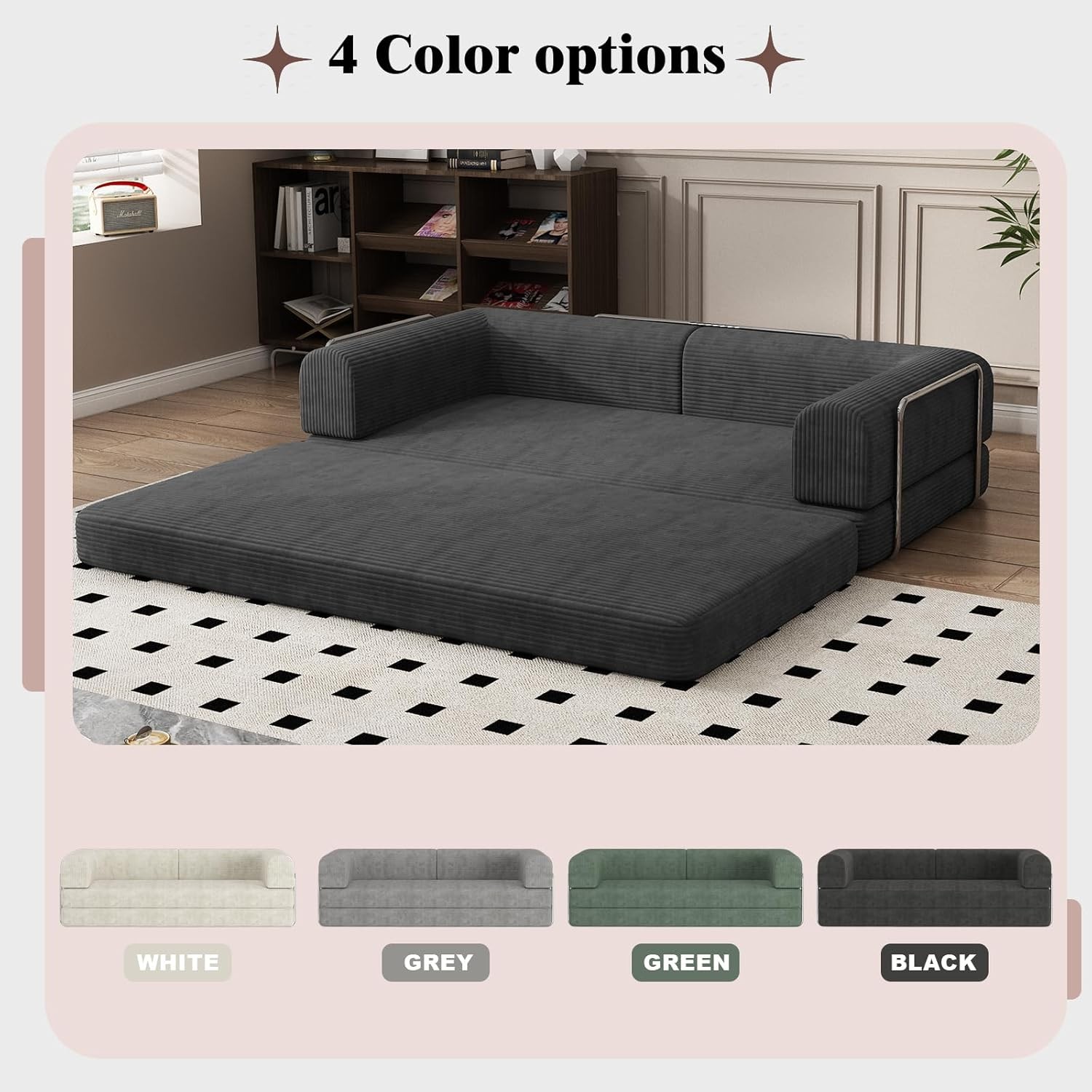 Convertible Corduroy Sleeper Sofa Bed,Folding Mattr Couch with