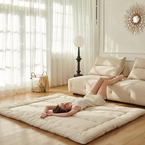 Queen Size Japanese Floor Mattress Without Washable Cover Beige Japanese Futon