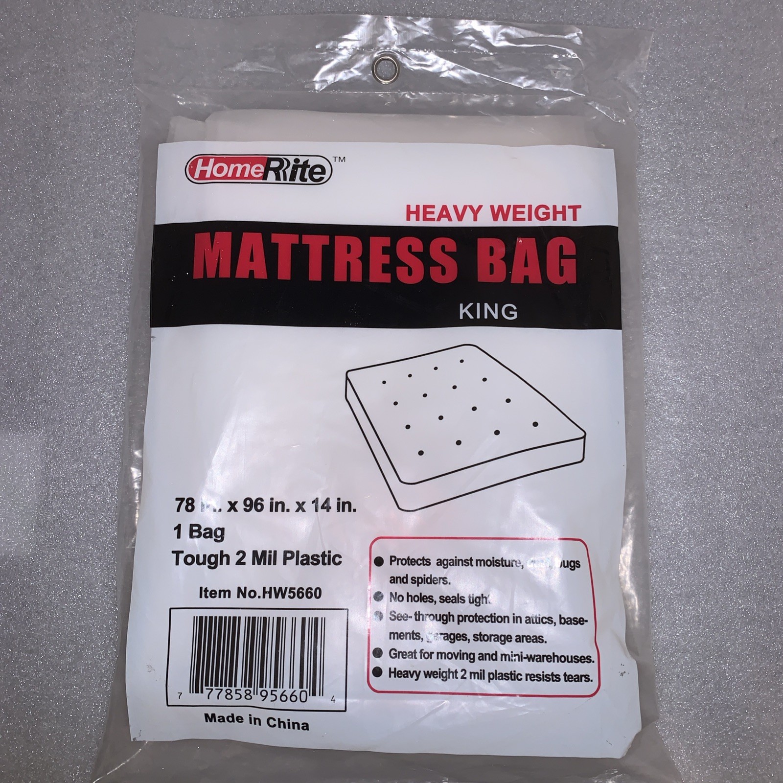 HomeRite Mattress Bag Heavy Weight 78” X 96” X 14” KING SIZE One ( 1 ) Bag