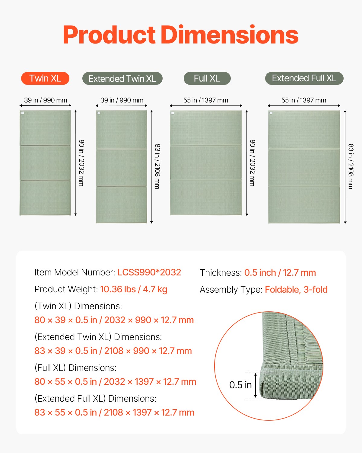 Japanese Tatami Mat Twin Foldable & Non-Slip Rush Grass Tatami Mattress